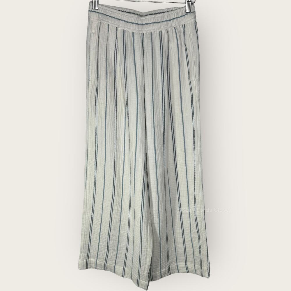 Madewell White Striped Crop Pants XXS Wide Leg Gauze Coastal Summer